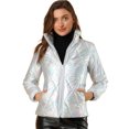 thumbnail image 1 of INSPIRE CHIC Veste Matelassée Courte Métallisée à Fermeture Éclair Holographique pour Femme, 1 of 6