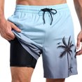 thumbnail image 1 of YUEVE Beach Shorts for Men 2 in 1 Compression Liner 7 Inch Inseam, Mens Swim Trunks Gradient Hawaiian Print Quick Dry Bathing Suit with Pockets Light Blue L, 1 of 4