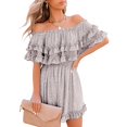 thumbnail image 1 of Women‘s Summer Off Shoulder Dress Pleated Flowy Neck Belt Printed Dress, 1 of 4