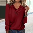 thumbnail image 2 of Timegard Womens Tops V-Neck Ruched Button Long Sleeve Solid Color Comfy Tee Dressy Casual Tunic Top, 2 of 4