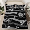 thumbnail image 2 of Erosebridal Black Grey Striped Bed Sheets Set Full Size, Butterfly Print Bedroom Set, 4pcs, 2 of 7