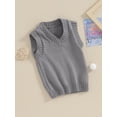 thumbnail image 3 of FOCUSNORM Toddler Sweater Vest Lightweight Sleeveless V Neck Solid Color Pullover Knitted Tank Tops, 3 of 9