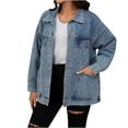 thumbnail image 1 of Posijego Veste en Denim pour Femme Tendance à Manches Longues à Revers Boutonnée Vestes en Jean Mode Décontractée Manteau, 1 of 6
