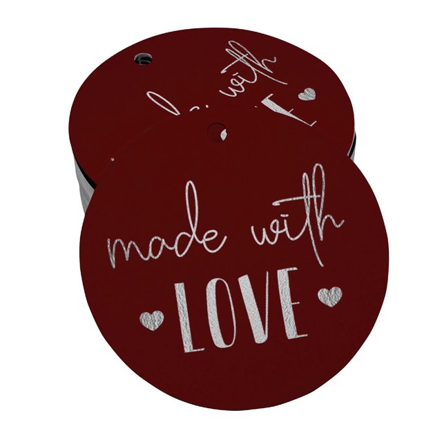 Inkdotpot Silver Foil Paper Hang Tag Made With Love Text Favor Tag 100 Piece