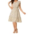 thumbnail image 1 of INSPIRE CHIC Robe Fleurie pour Femme Manches Volantées Col en V Smockée à Volants Robes Décontractées Abricot Foncé S, 1 of 7