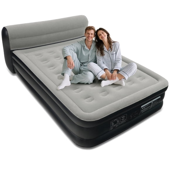 EGGORY 34" Queen Size Air Mattress with Headboard,Deluxe Raised Air Bed with Built-in Pump for Camping & Trip & Home