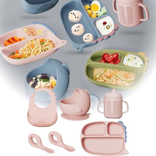 Boreal Craft Place Mats for Kitchen Table Place Mates for 4 Dinner Table Mats Silicone Baby Feeding Set Baby Led Weaning Supplies With Suction Cup Divider Tray Toddler Self Feeding Tableware Set