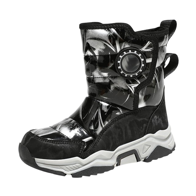 Curenmufel Bottes de Randonnée pour Tout-Petits Chaussures d'Hiver pour Bébé Garçon Fille en Noir, Taille 4, avec un design à Enfiler avec Fermeture à Crochet et Boucle, Tige Anti-Éclaboussures et Embout Renforcé pour la protection. Ces Bottes de Neige Confortables et Résistantes à l'Eau Incluent une Bande Réfléchissante pour la Visibilité et une Semelle Extérieure en Caoutchouc Adhérente pour des Pas Stables. Idéal pour une Utilisation Intérieure et Extérieure en Hiver.