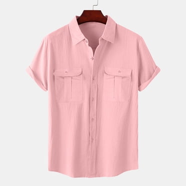 AherBiu Mens Shirts Short Sleeve Button down Cotton Linen Casual Shirts Summer Beach Weddings Shirt,M-5XL