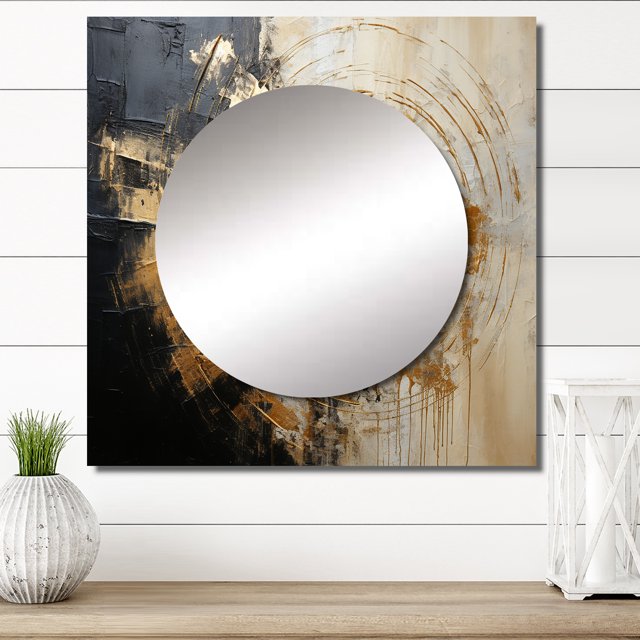 Designart "Simplistic Swirl Ceramics" abstract spirals Square Mirror For Wall Decor - Large Gold Square Printed Wall Mirror Art - Square Modern Mirror - Wall Mounted Square Large Mirror