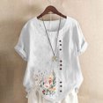 thumbnail image 2 of Liquidation d'Économies! BEFOKA Hauts pour Femmes Grande Taille en Liquidation, Blouse T-shirt d'Été Décontractée pour Femmes, T-shirt Blouse Décontracté pour Femmes en Lin à Col Rond Imprimé à Manches Courtes avec Boutons, 2 of 4