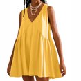 thumbnail image 2 of Penkiiy Robe d'Été Sans Manches pour Femme, Mini, Décontractée, Ample, Col en V, Robe Soleil Évasée Fluide de Plage avec Poche, Robes Plissées, m Jaune, 2 of 7