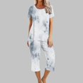 thumbnail image 1 of Liquidation Aujourd'hui Iumwxz Pyjamas Décontractés Fluides Ensembles Femmes Tenues d'Été Teinture sur Nœuds Graphique Col Rond Manches Courtes Taille Élastique Pantalons Courts Ensembles pour Femmes Vacances, 1 of 6