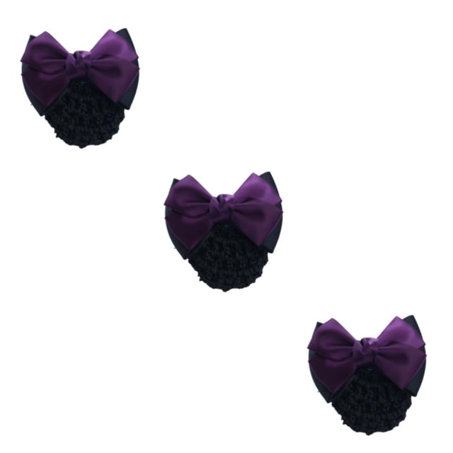 Baohd Wide Application Bow Work Hair Clips For Various Occasions Professional Hair Plate Mesh Pocket Two Bows-dark purple 3Set