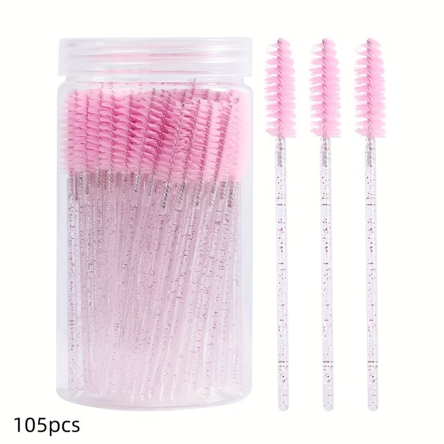 QJUHUNG 105pcs Disposable Mascara Wands & Eyebrow Spoolies - Crystal Eyelash Brushes with Colorful Handles Nylon Bristles ABS Plastic Rods Perfect for Eyelash Extensions & Makeup Appli