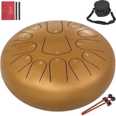 VEVOR Tambour à Langue en Acier 13 Notes 12 Pouces de Dia Tambour à Langue Doré Handpan Notes de Tambour Instrument de Percussion Tambours en Acier Instruments avec Sac, Livre de Musique, Maillets, Support de Maillet
