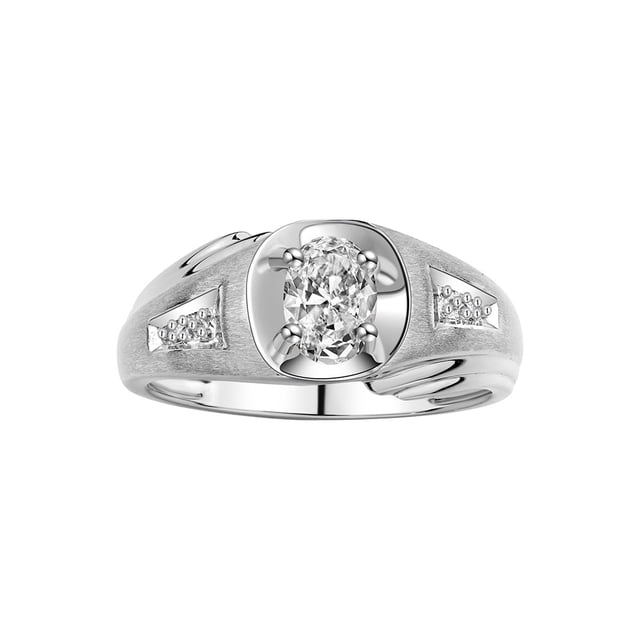 RYLOS Men's Rings Sterling Silver Rings Classic Designer Style 8X6MM Oval Gemstone & Diamond Ring White Topaz April Birthstone Rings For Men Size 12
