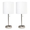 thumbnail image 1 of LimeLights Brushed Steel Stick Lamp with Charging Outlet and Fabric Shade 2 Pack Set, 1 of 7