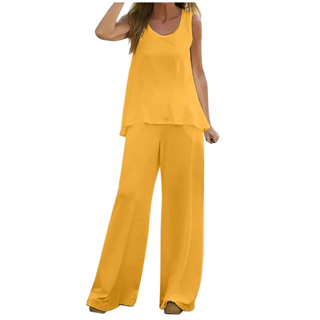 Pantalons d'Été Légers pour Femmes Style Décontracté Printemps et Été Sans Manches Col Rond