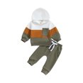 thumbnail image 1 of Faithtur Toddler Boy Autumn Clothes Contrast Color Long Sleeve Hoodies Solid Color Pants 2Pcs Outfit, 1 of 9