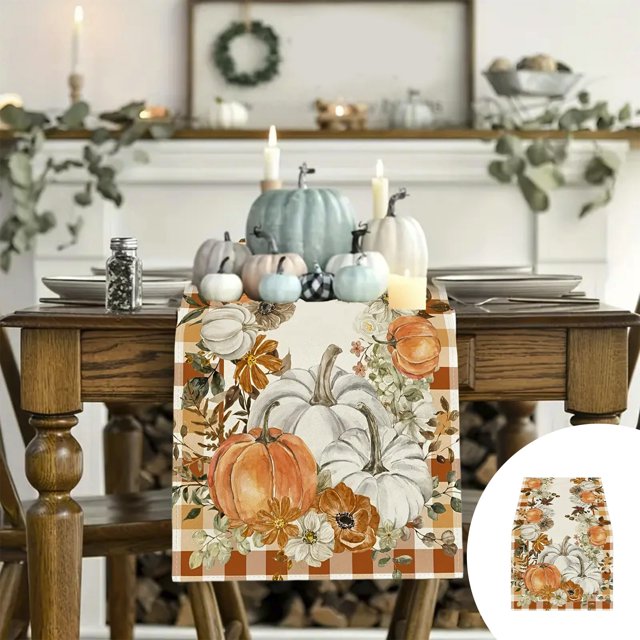 CEHVOM Décorations d'Halloween Extérieures, Décorations d'Halloween Intérieures, Chemin de Table 13x72 Pouces pour l'Automne, Chemins de Table pour la Récolte de l'Action de Grâce, Chemins de Table Feuille d'Érable Citrouille pour Décoration de Maison Cuisine Fête