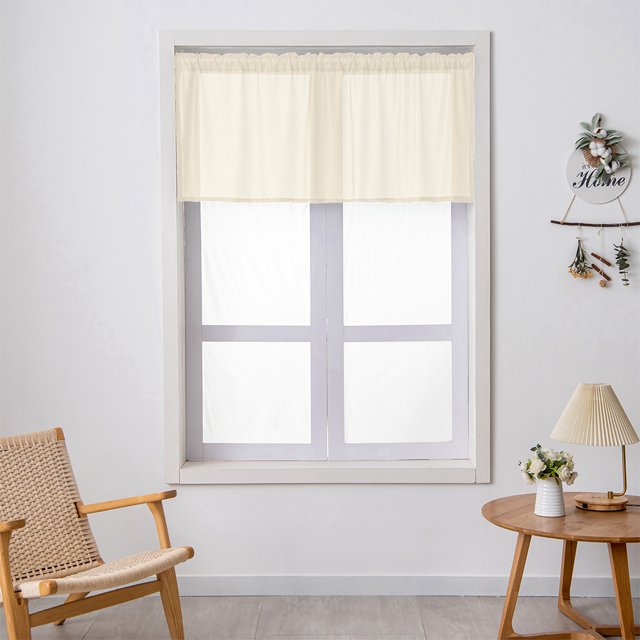 Innerwin Kitchen Curtains Decor Half Window Curtain Rod Pocket Simple Short Valance Semi-sheer Modern Solid Color Luxury Treatment Beige W:59''x H:18''