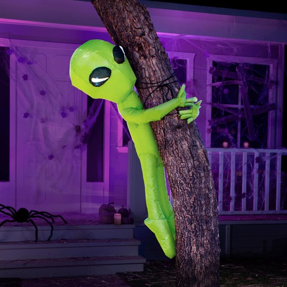 4 FT Halloween Inflatable Outdoor Decor, Alien Blow Ups Decorations Tree Ghost Inflatable Yard Decoration with Build-in LEDs for Halloween Garden Lawn Outside Decor