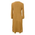 thumbnail image 2 of Sexy Dance Robe Longue pour Femmes, Décor de Boutons, Robes Maxi, Col en V, Plissée, Manches Longues, Jaune - Brun, 3TG, 2 of 5
