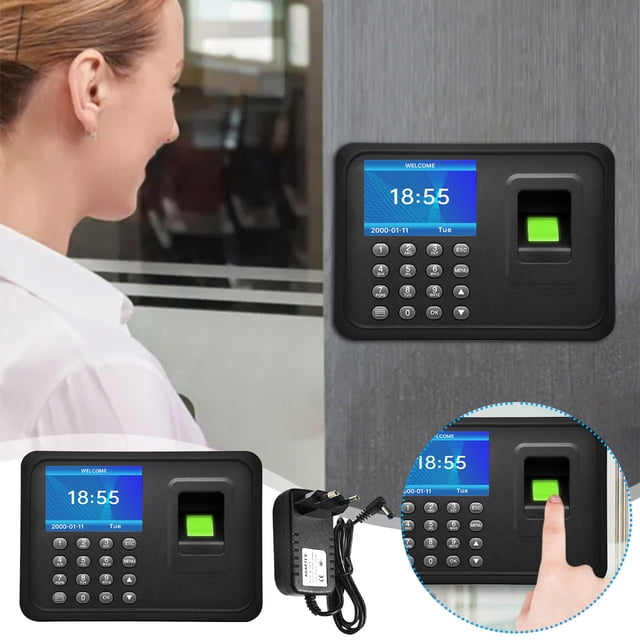 RRJ Biometric Fingerprint Time Clock, 4 Inch LCD Screen Attendance Machine with Fingerprint and Password, Employee Time Clock Recorder for Office Staff Management, Business Workplace Punch Clock
