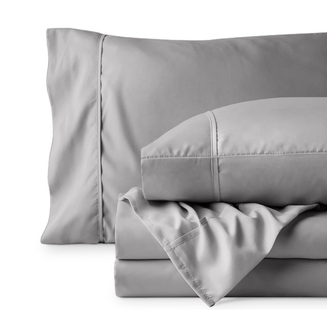 Bare Home Premium 1800 Collection 4-Piece Bed Sheet Set, California King, Light Gray