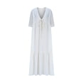 thumbnail image 5 of Pisexur Robes d'Été pour Femmes en Doux Lin-Coton Robes d'Été pour Femmes Décontractées à Col en V Manches 3/4 Robe Maxi Ample Confortable Fluide Robes pour Femmes Couleur Unie à Volants Boho Longues Robes P-2TG Beige, 5 of 5