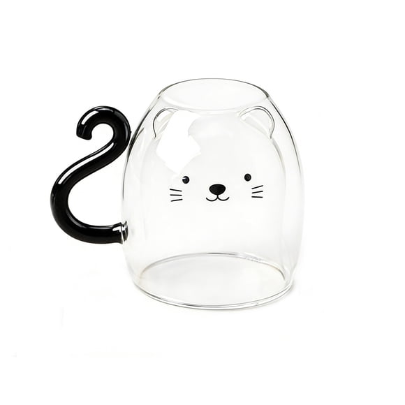 jovati Cute Glass Cups Clear Double Wall Insulated Coffee Cup 250ml Heat Resistant Bear Design Milk Tea Water Mug for Home Office Breakfast