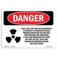 thumbnail image 1 of SignMission OS-DS-A-1218-L-2527 12 x 18 Po Signe de Danger OSHA - Cette Unité de Radiographie Peut Être Dangereuse, 1 of 1