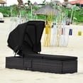 thumbnail image 3 of Costway Patio Rattan Lounge Chair Chaise Cushioned Top Canopy Adjustable Tea Table Black, 3 of 10