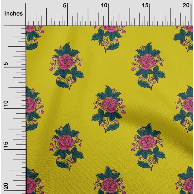 oneOone Viscose Chiffon Fabric Leaves & Floral Block Print Fabric BTY 42 Inch Wide