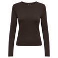 thumbnail image 1 of ONLY Chemise à Manches Longues pour Femme - Haut à Col Rond ONLRILEY, Manches Longues, Col Rond, Coton Extensible Brun Foncé TP (Très Petit), 1 of 6