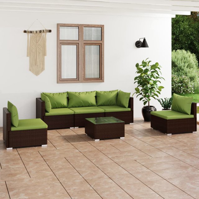 vidaXL Ensemble de Salon de Jardin 6 Pcs avec Coussins en Rotin Poly Brun