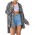 thumbnail image 1 of IROINID Surchemise pour Femmes, Veste à Manches Longues à Carreaux, Col Rabattu, Veste d'Hiver Ample, 1 of 9