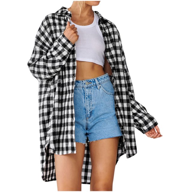 IROINID Surchemise pour Femmes, Veste à Manches Longues à Carreaux, Col Rabattu, Veste d'Hiver Ample
