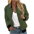 thumbnail image 1 of Womens Fashion Jacket Casual Stand Collar Zip Up Lightweight Coat Fall Color Block Jackets with Pockets Army Green L, 1 of 5
