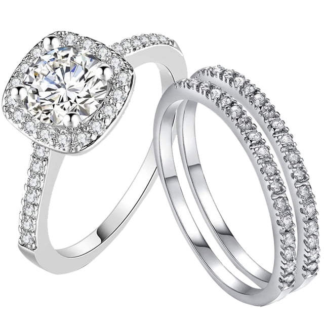 Riforla 3pcs Diamond Rings Set Womens Zircon Stacking Rings Promise Ring Fashion Wedding Rings Bridal Rings Womens Jewelry Silver 6