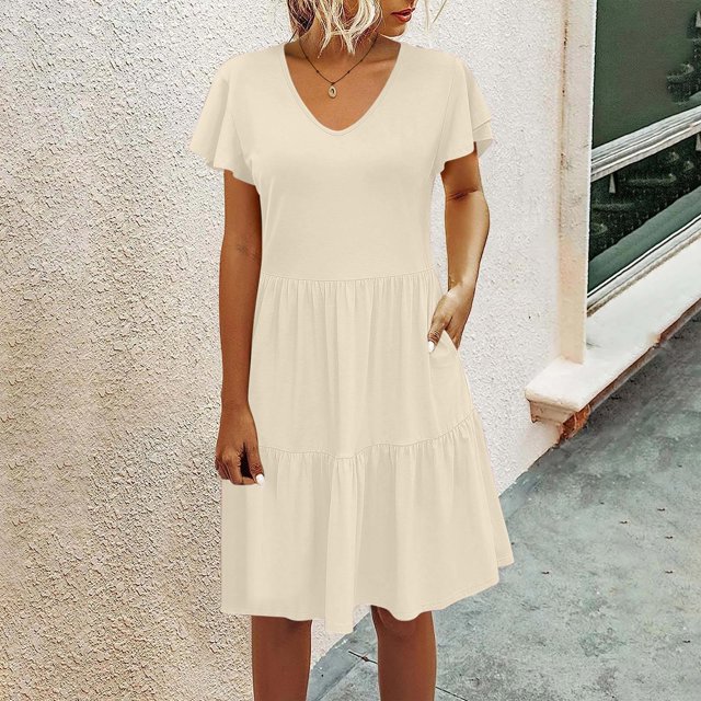 Robes pour Femmes 2024 Été Surdimensionnée Décontractée Ample Robe Débardeur Plage Col en V avec Poche Robe d'Été Manches Courtes Robes Rabais de 50 % Liquidation!