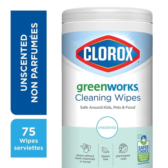 Serviettes nettoyantes non parfumées Clorox® Green Works®, boîte de 75 serviettes