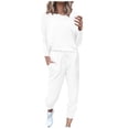 thumbnail image 2 of Simua Ensemble 2 Pcs pour Femmes Col Rond Manches Longues Pantalon Grand Taille Haute Élastique Pantalon Long Fluide avec Poche, 2 of 6