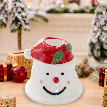 Aodebiao Christmas Ceramic Candle Holders Santa Snowman Festive Decor for Holiday Table Centerpiece Romantic Candlelight Dinner Home Decorations Gift