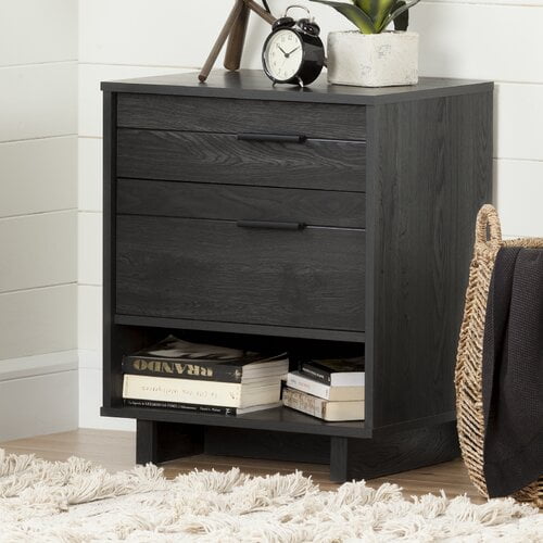 South Shore Fynn Nightstand with Drawers and Cord Catcher for Child, in Gray Oak