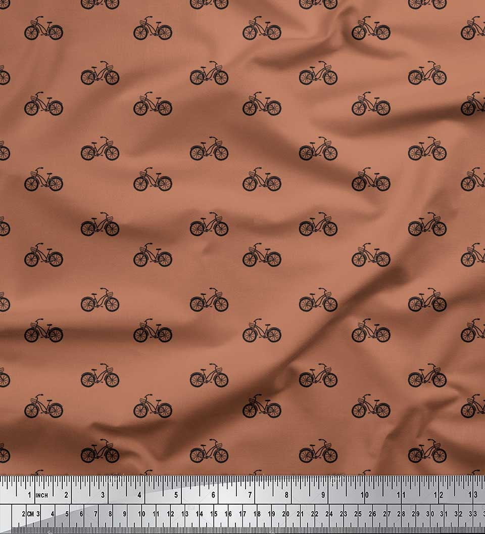 Soimoi Brown Silk Fabric Bicycle Transport Fabric Prints By Yard 42 Inch Wide