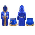 thumbnail image 1 of Fldy Ensemble d'Uniforme de Boxe pour Garçons 2 Pcs Robe de Boxe et Shorts MMA Costume de Boxeur Tenue d'Halloween Bleu Royal Or 12, 1 of 4