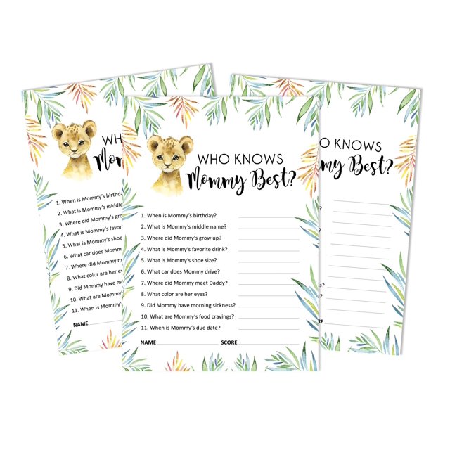 Inkdotpot Baby Cheetah Jungle Animals Who Knows Mommy BestBaby Shower GameCards FunActivity Cards Set Of 50Party Theme