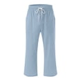 thumbnail image 4 of Penkiiy Pantalon Capri Extensible Léger à Taille Haute pour Femmes avec Poches, Bleu Pâle, 2TG, 4 of 5